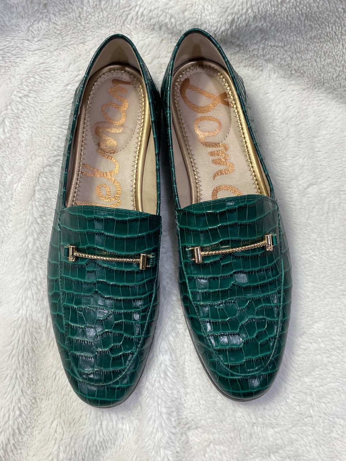Sam Edelman Ivy Lior Green Crocodile-Embossed Leather Loafer Moc SZ 9.5 Preppy