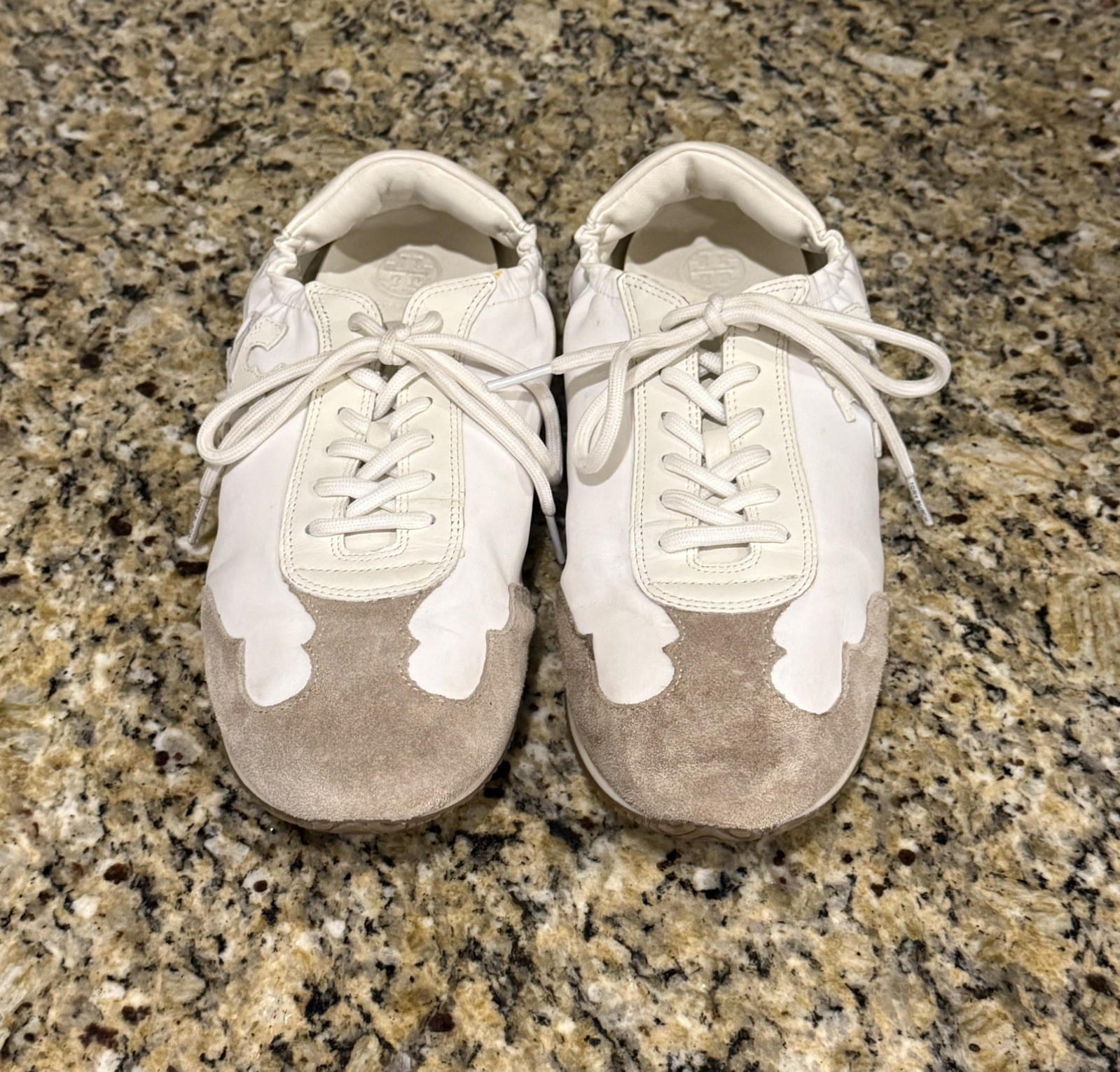 Tory Burch Women 9.5M Sneaker Nylon Calf Leather White Ivory Cerbiatto 100 Shoes
