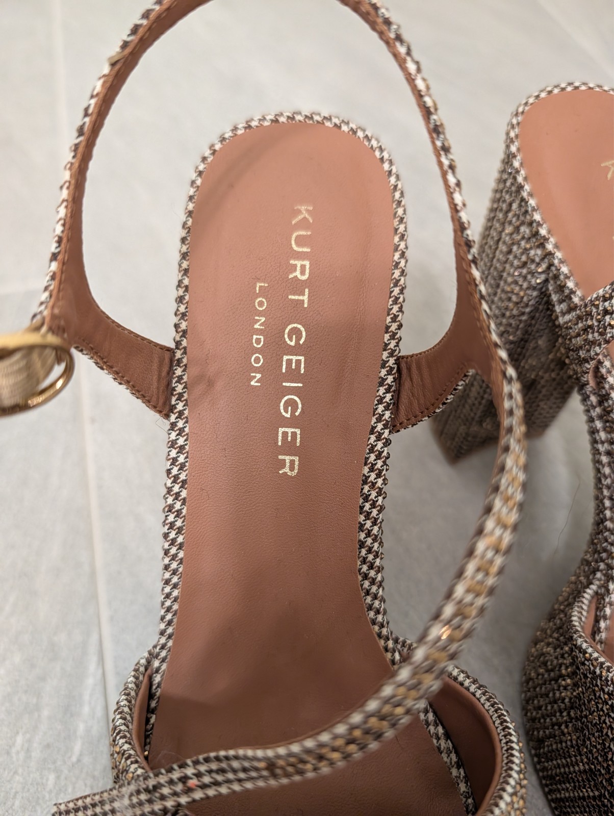 Kurt Geiger London Kensington Platform Sandals, Beige/Brown Houndstooth Crystals