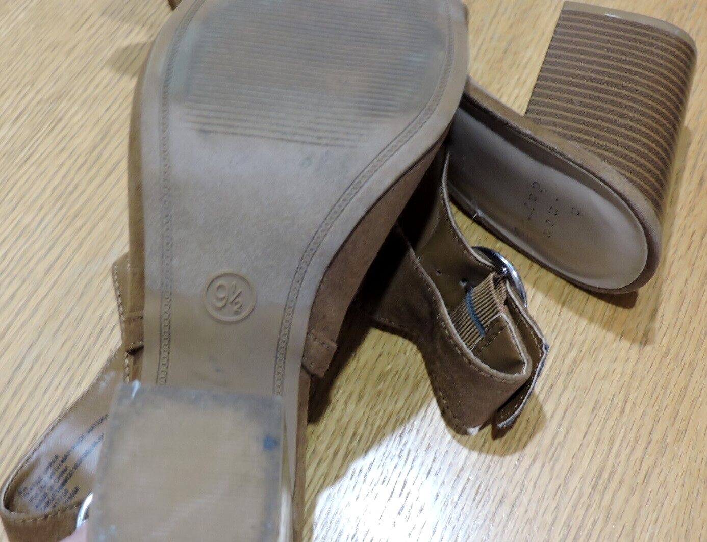 A New Day Womens SZ 9.5M Cinnamon Brn Fabric Open Toe Slingback 3.75″ Block Heel
