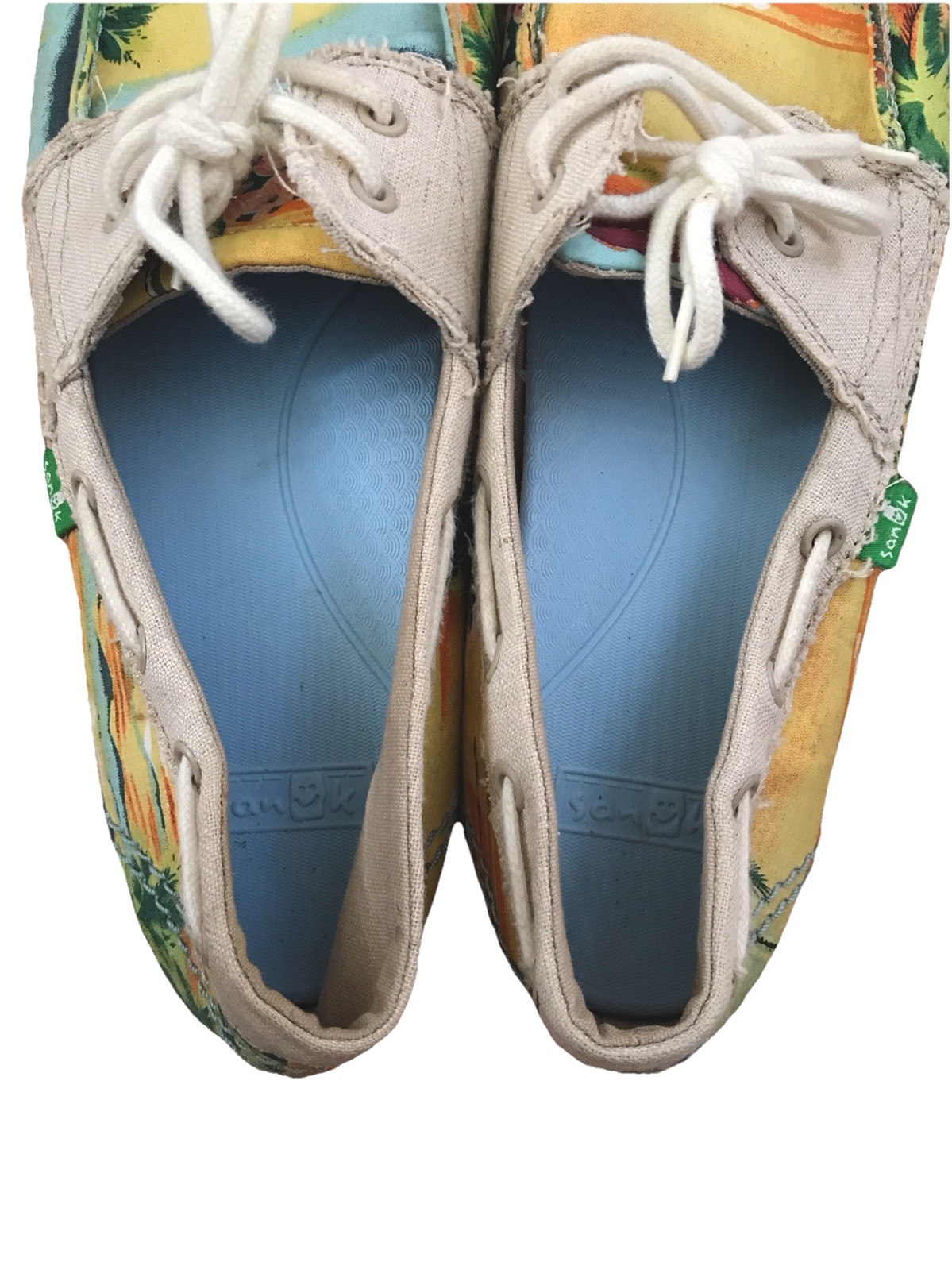 SANUK Canvas Tropical Beach Floral Multicolor Slip On Boat Loafer Shoe Woman 9.5