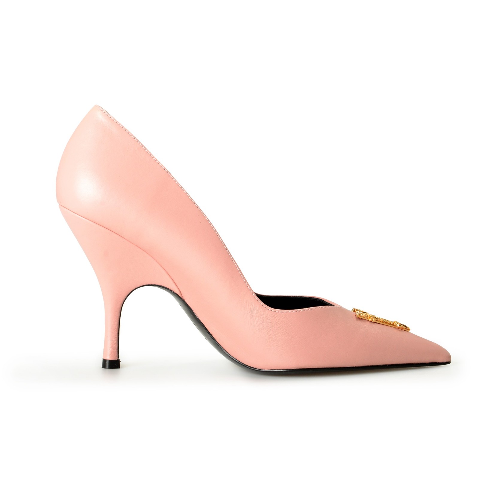 Versace Women’s Gold V-Logo Dark Rose 100% Leather Heeled Pumps Shoes US 6 IT 36