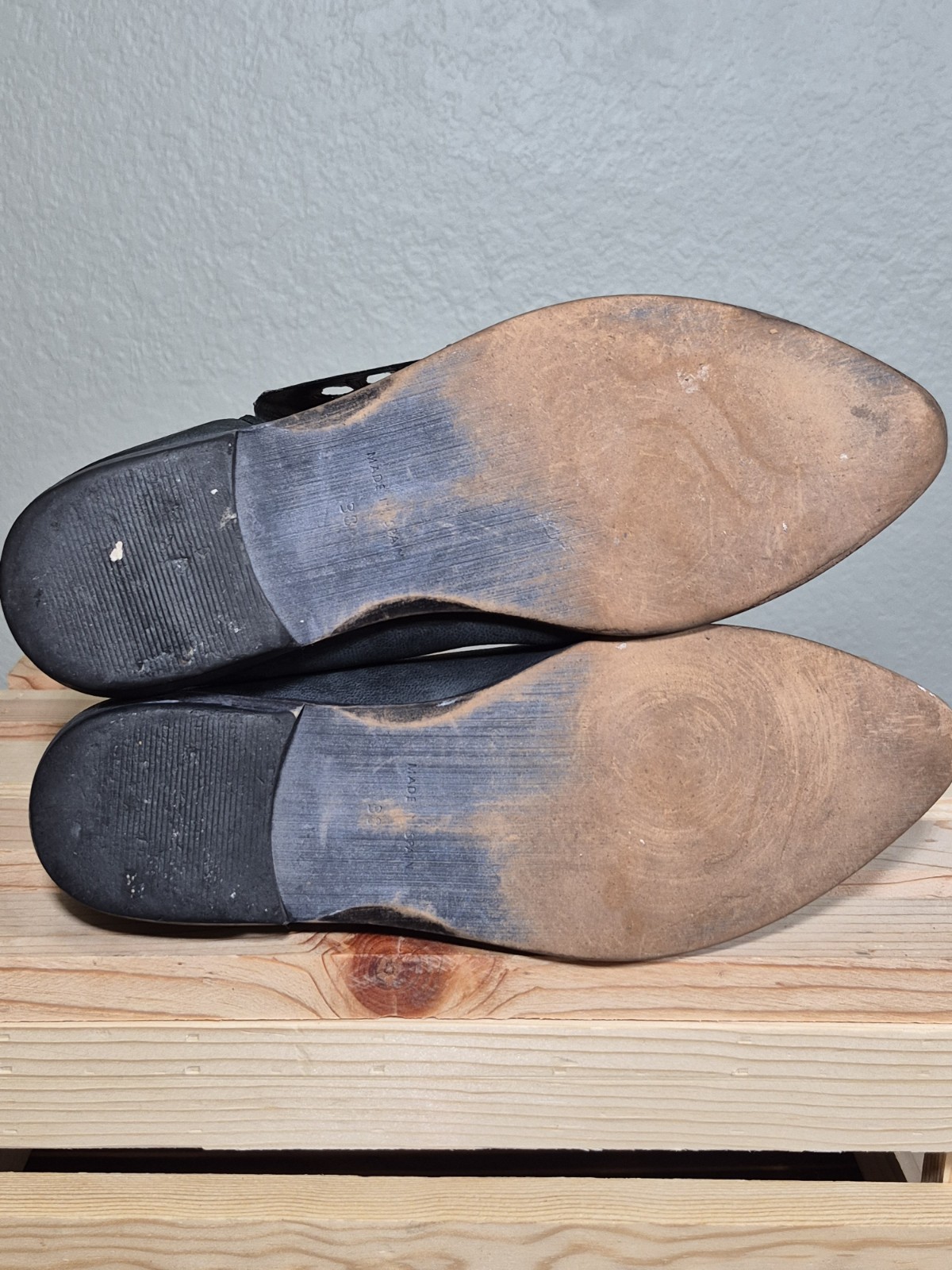 Free People Royale Flat Gray Black Leather Flats/booties Sz 7.5 US Spain 38