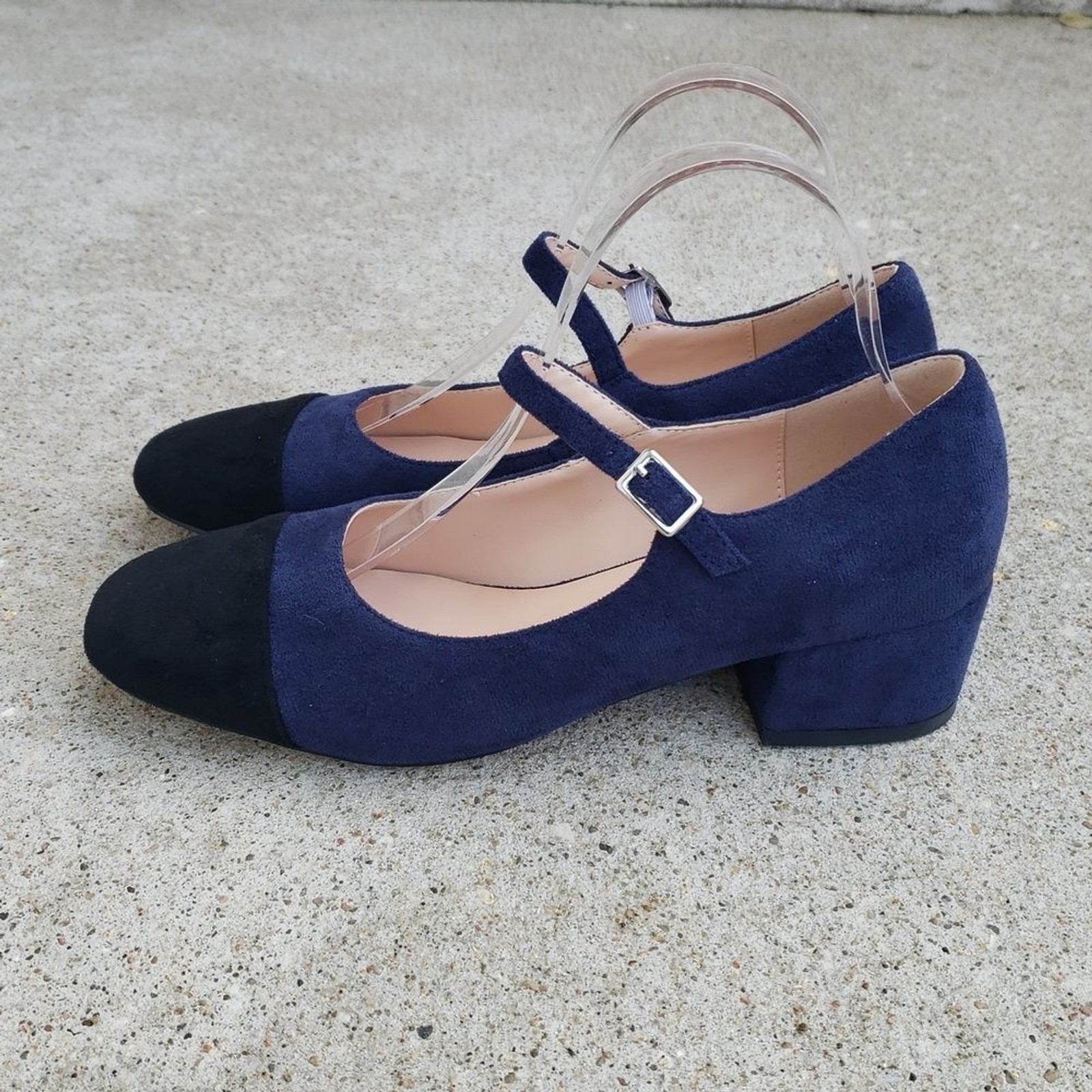 Roserwish Suede Mary Jane Square Toe Block Heels Sandals Size 8 Workwear Neutral