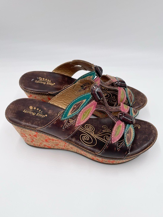 Spring Step Bonita Sandals Women’s Size 40 US 9 Bohemian Artsy Colorful Leaf