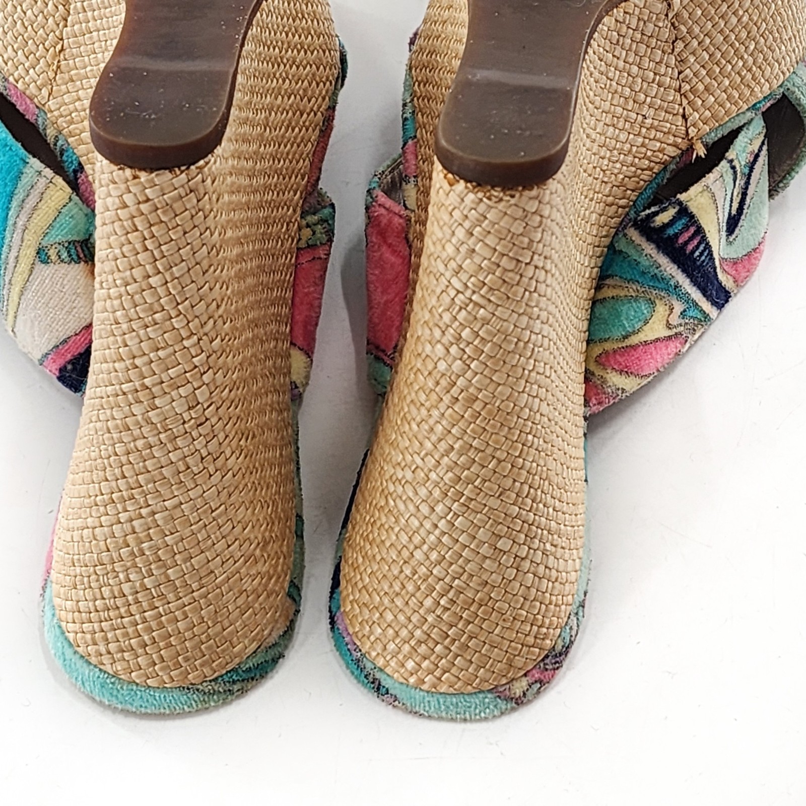 EMILIO PUCCI Multicolored Terry Platform Criss Cross Wedge Heel Sandals Size 5