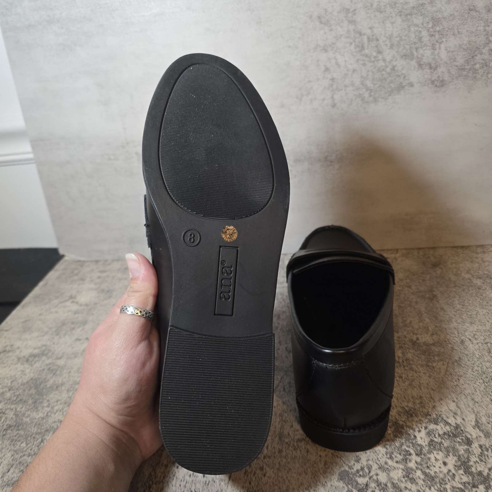 A.N.A. Luella Size 8M Black Slip-On Faux Leather Moc Toe Loafers Shoes NWT