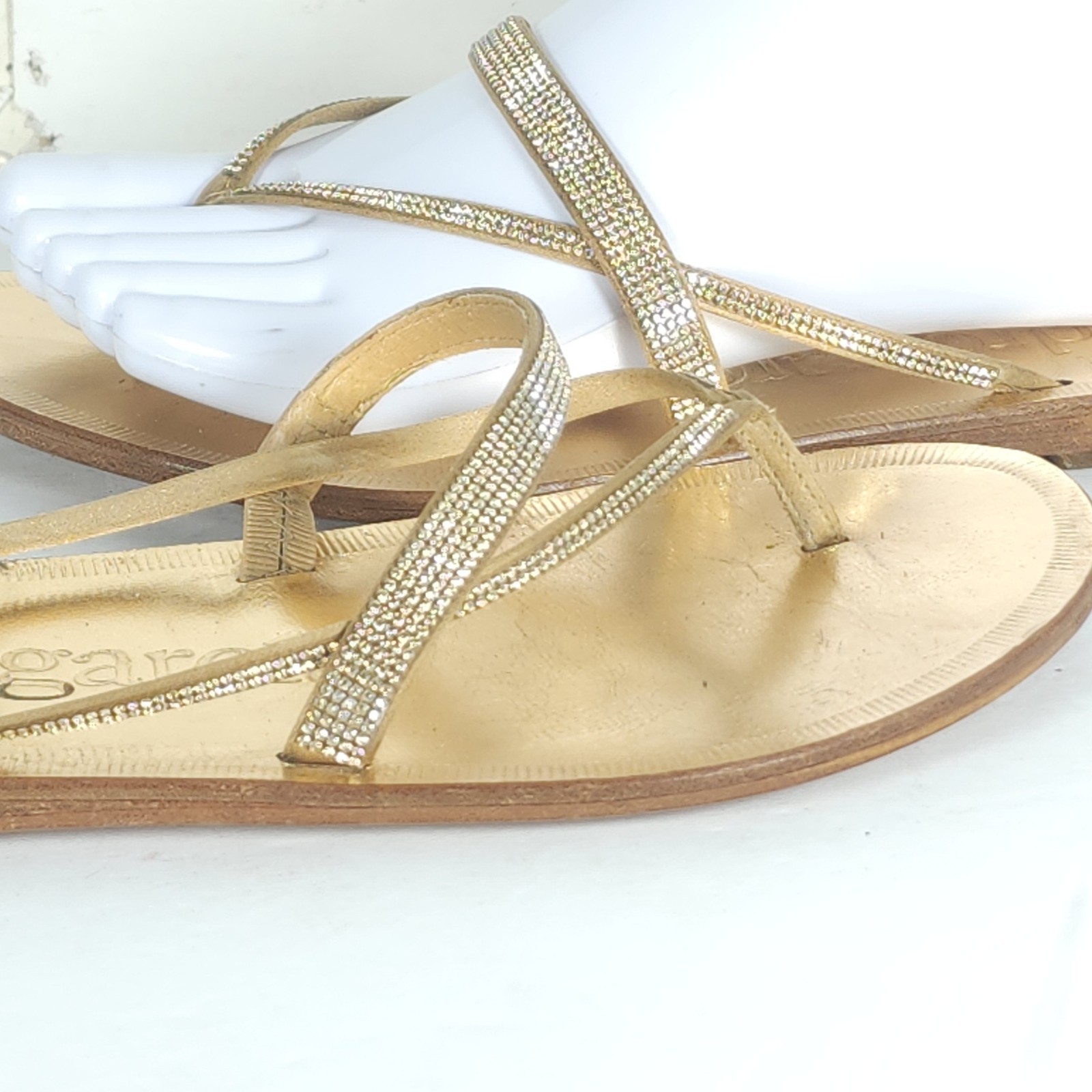Pedro Garcia Women’s 36 US6 Gold Leather Swarovski Crystal Embellished Sandals