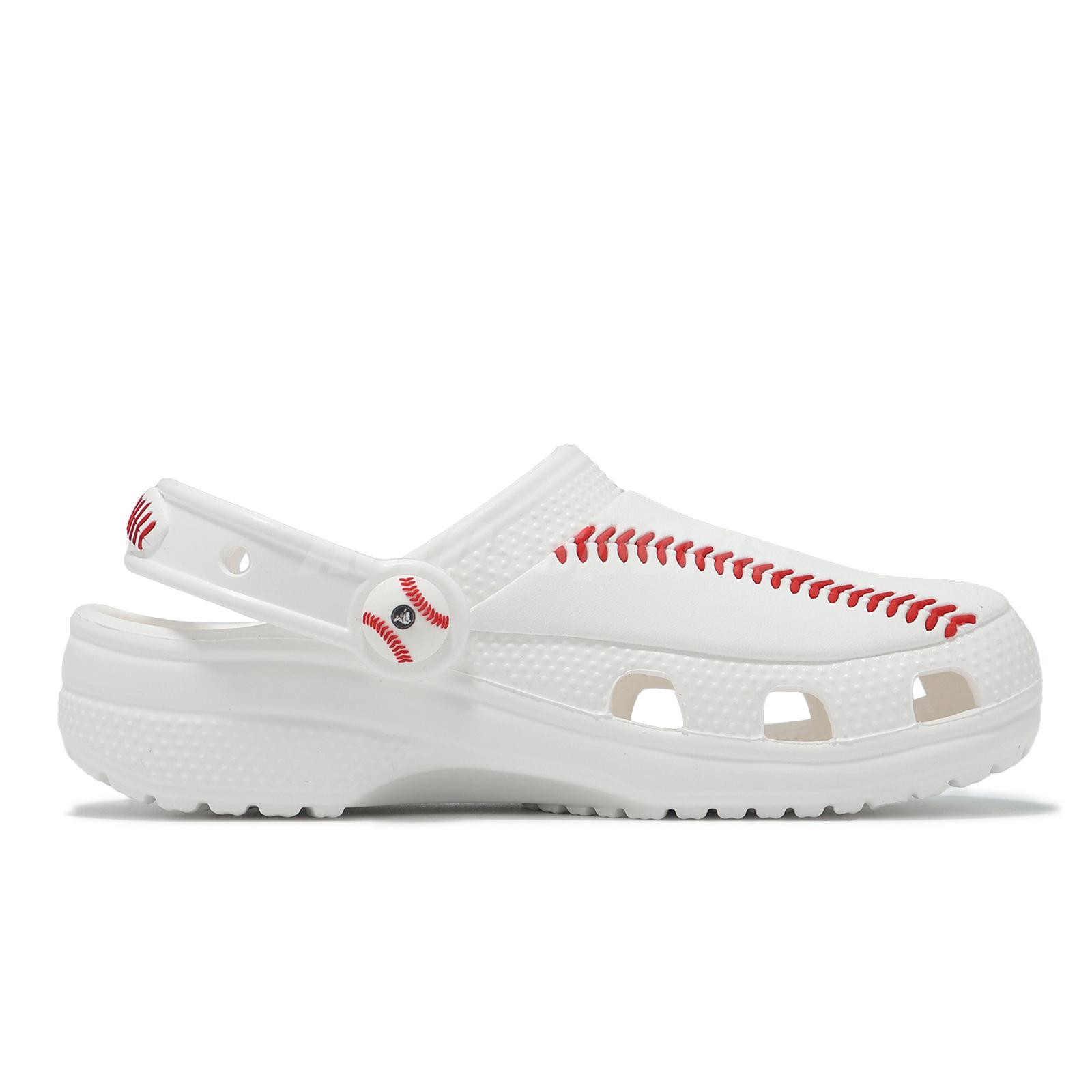 Crocs Classic Baseball Clog K White Red Kids Preschool Slip On Sandal 211259-100