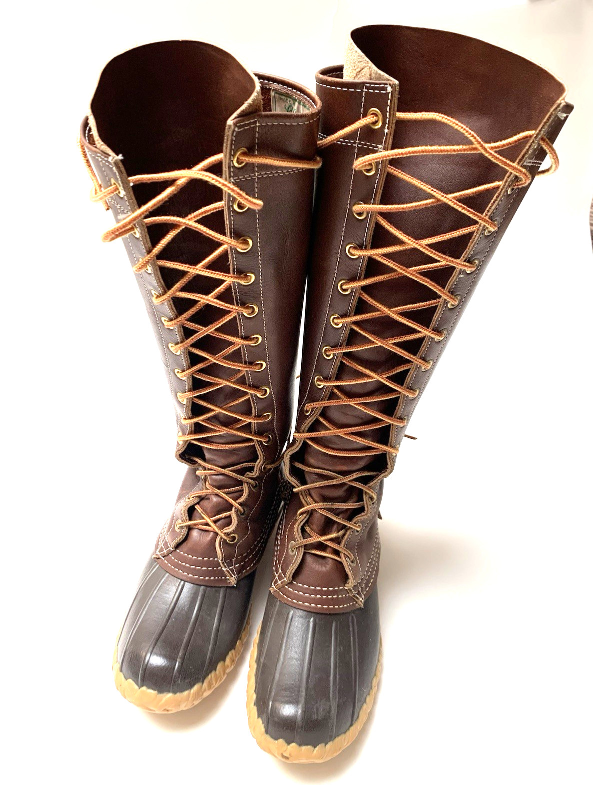 Women’s Size 5 Medium L L BEAN Maine Hunting Boots TALL LACE UP 16″ – NICE !