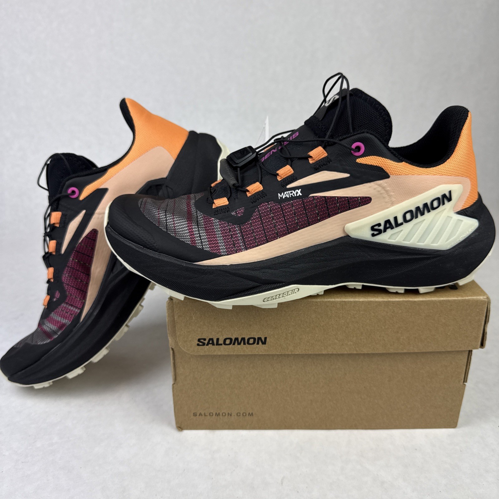 Salomon Trail Running Shoes Women Genesis Size 7 EU 38 2/3 Black Peach Pink NWT