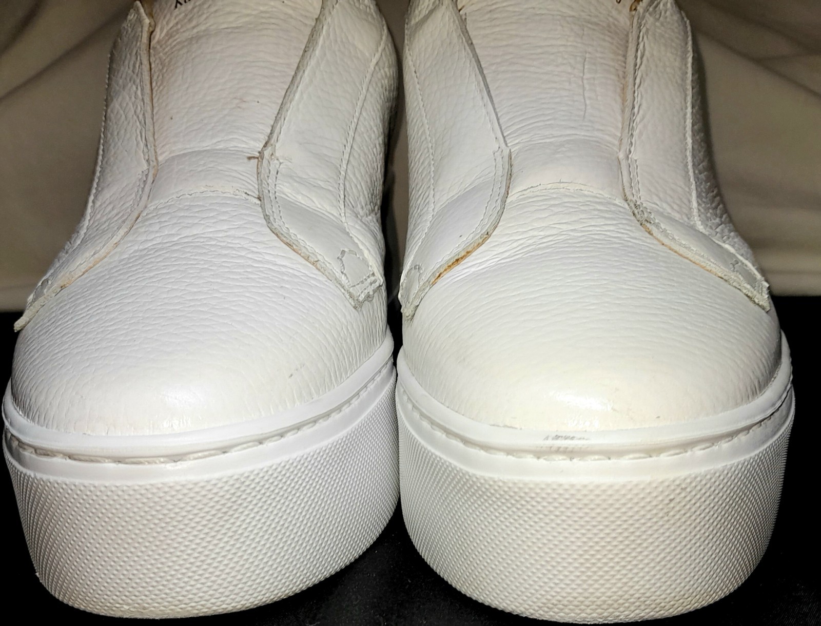 RUSSELL & BROMLEY WHITE LEATHER PARK UP LACE LESS, PLATFORM TRAINERS WOMEN SIZE