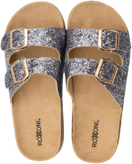 Very Peri Womens Glitters Comfort Flat Sandals Double Buckle Straps Flat Slides