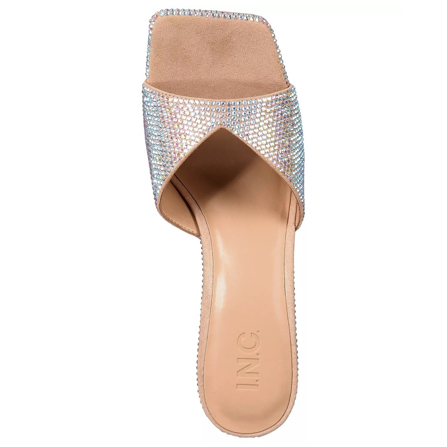 INC INTL Concepts Belle Women Slide Sandals US 5.5M Rhinestone Covered Beige