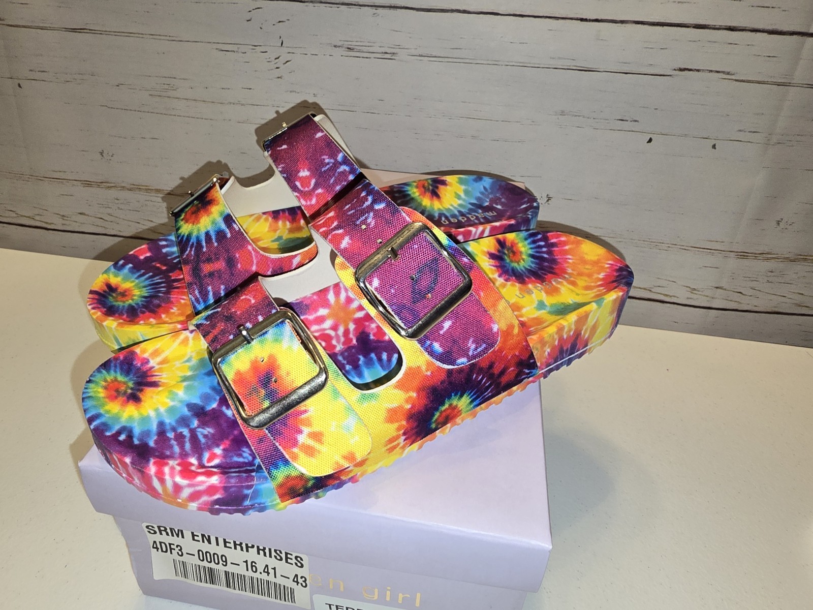 ** NEW Madden Girl Teddy-T Vibrant Tie Dye Slides Sandals Comfortable Adjustable
