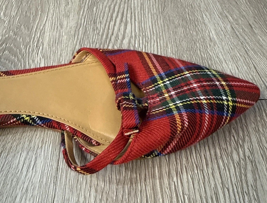 J. Crew Tartan Plaid Mini Bow Flats Women’s Red Plaid Pointy Toe Preppy Size 8