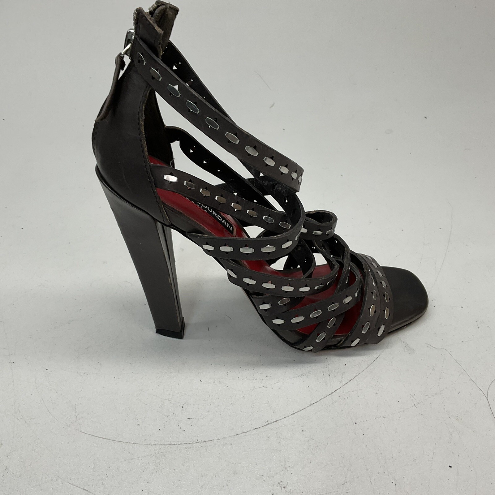 Charles Jourdan Brownish Gray Leather Open Toe Sandals With Heels Size 7.5