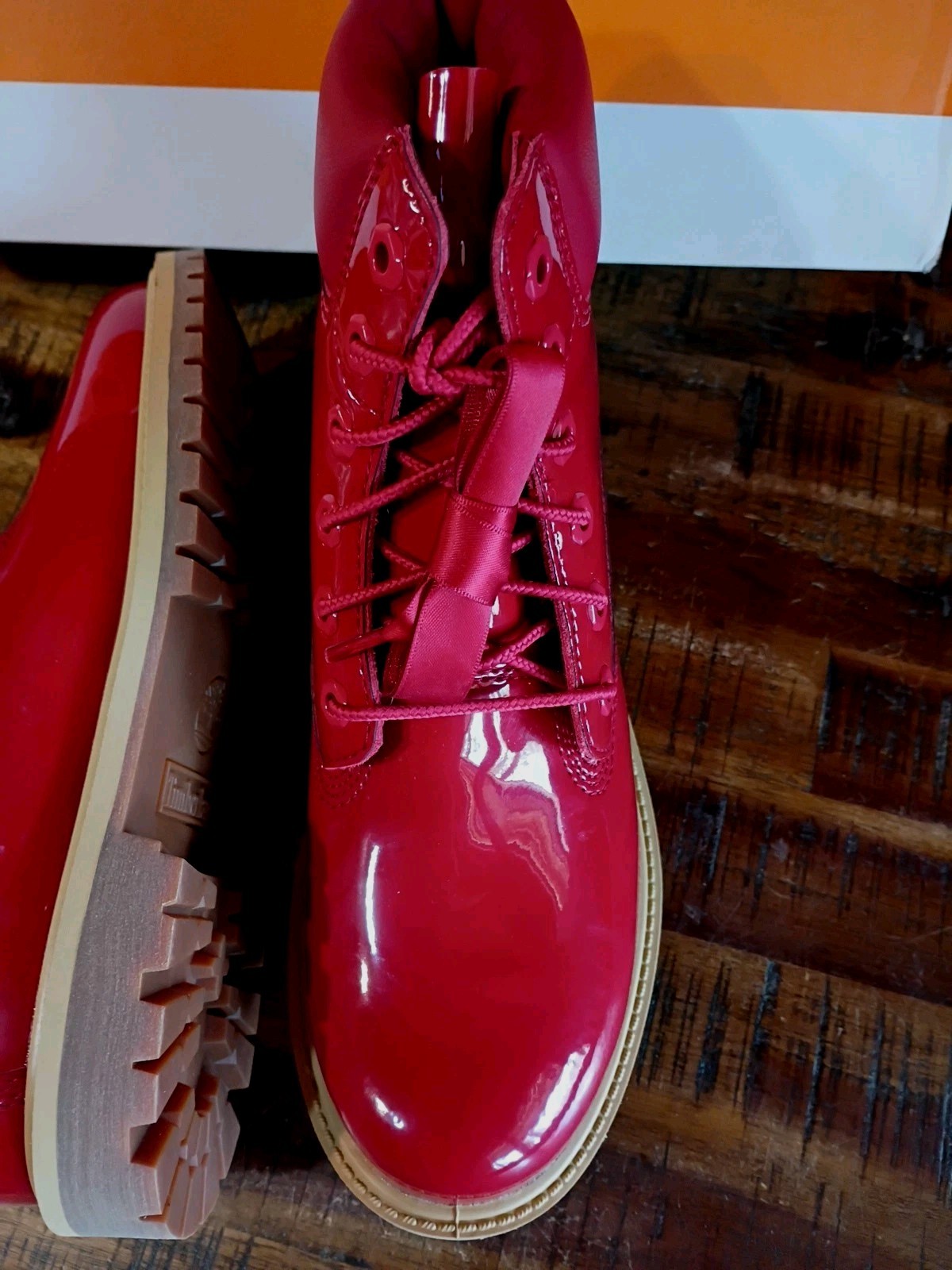 Womens Timberland Premium 6″ Boot Waterproof Red Patent Leather TB0A43F8A5G Sz 7