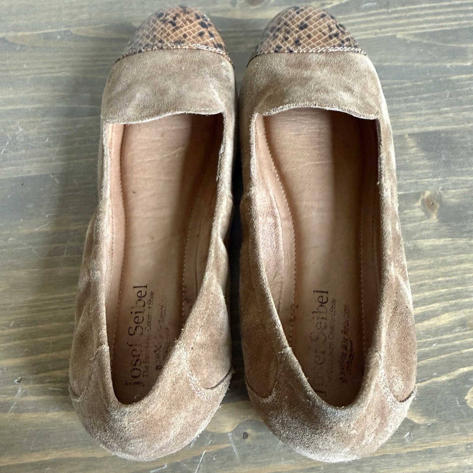 Josef Seibel Womens 39 Tan Brown Pippa Snake Embossed Cap Toe Slip On Flats Shoe
