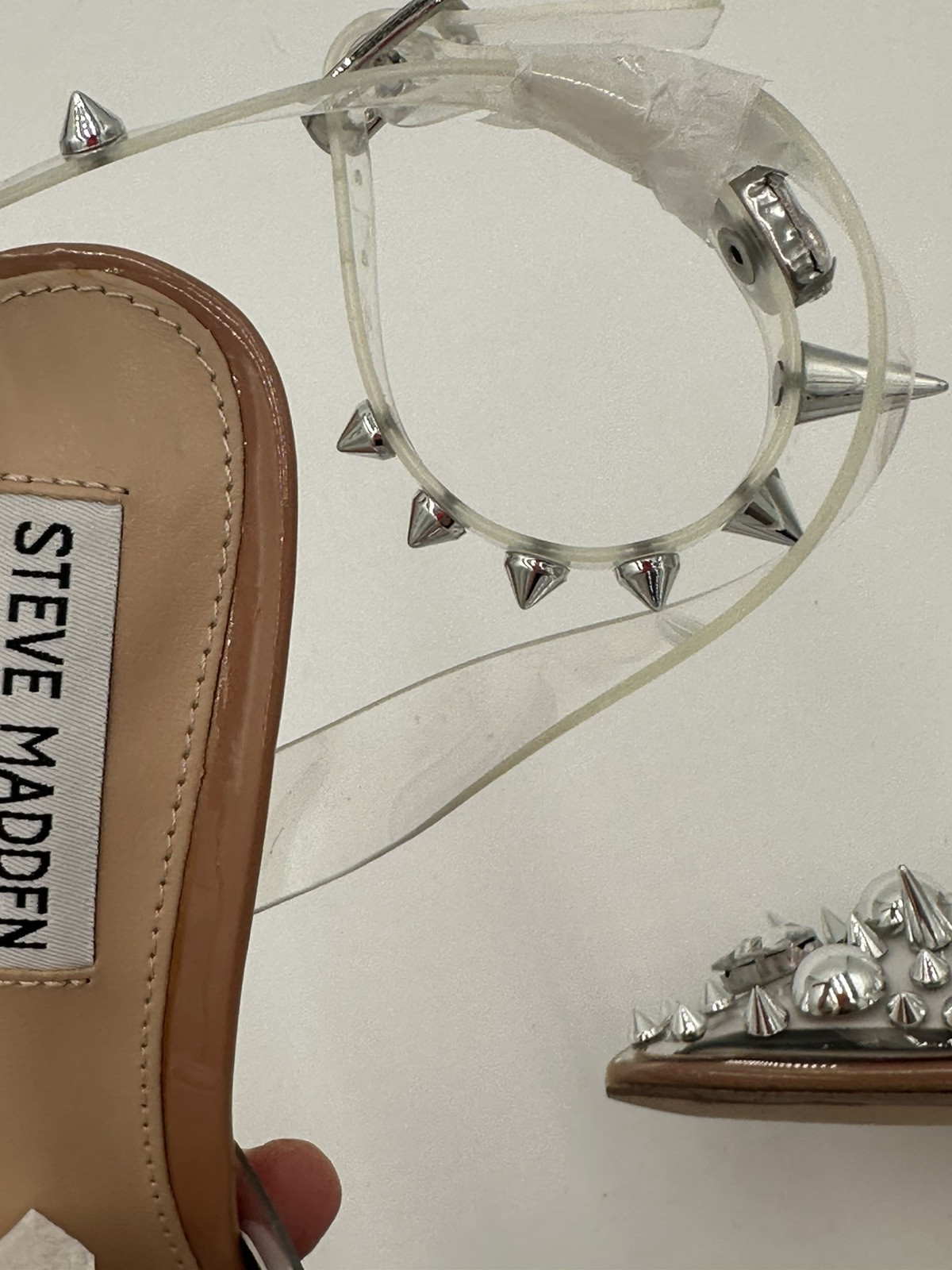 New Steve Madden Aware Clear Spike And Jeweled Heels Womens 5.5