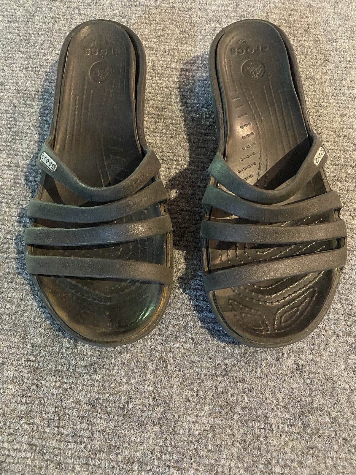 Crocs Rhonda Wedge Sandals Slip-On Strappy Slides Open Toe Black Women’s Size 6