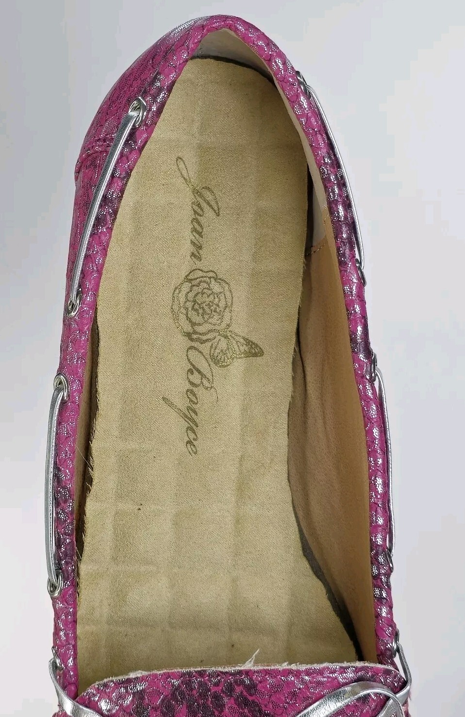 JOAN BOYCE WOMENS 10M PINK SNAKESKIN PRINT RHINESTONE ACCENTED BOW LOAFER SHOES