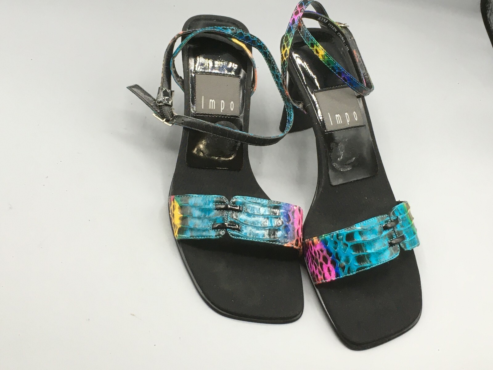 Impo 6.5 M Textile Leather Womens 2.5″ Heel Shoes Blue Turquise Pink Ankle Strap