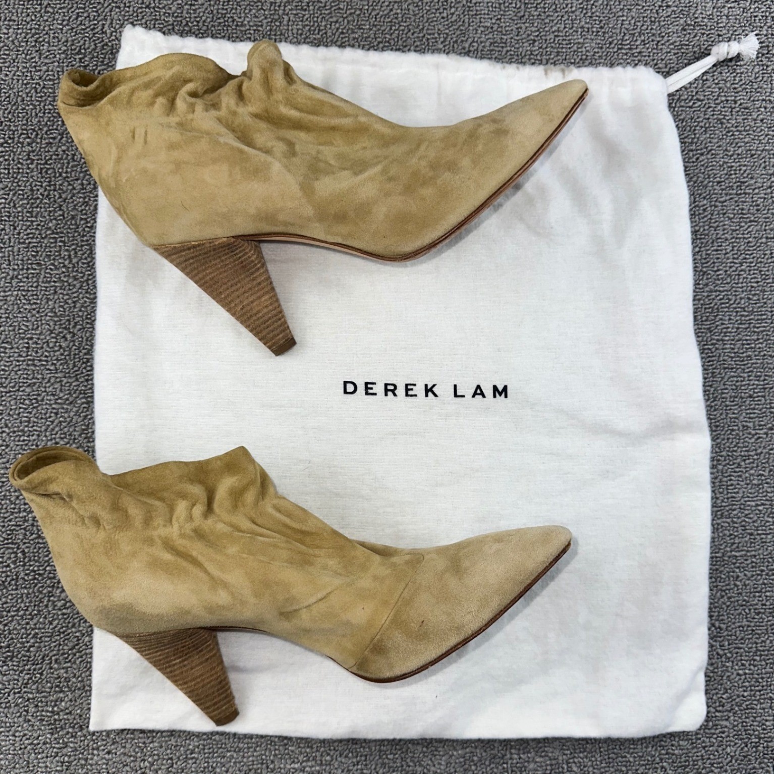 Derek Lam Booties Women 38.5 Beige Suede Pointed Toe Stacked Cone Heel Italy