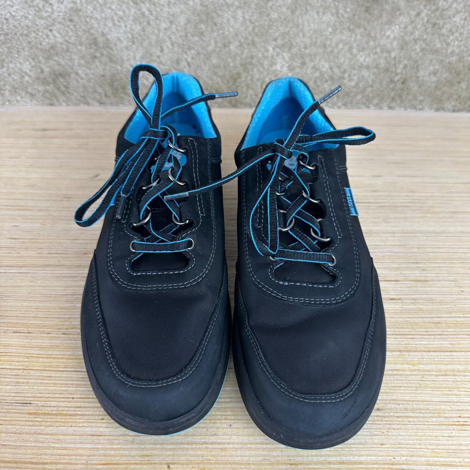 SAS Womens Sporty Sneakers 7.5 Slim AAA Black Blue Trim Lace Up Comfort Shoes