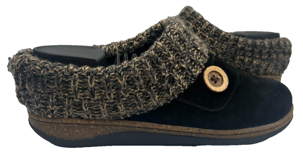 Clarks Women’s Sweater Clog Slip On Faux Fur Lined Slippers Blk/Brn Size:8 190G