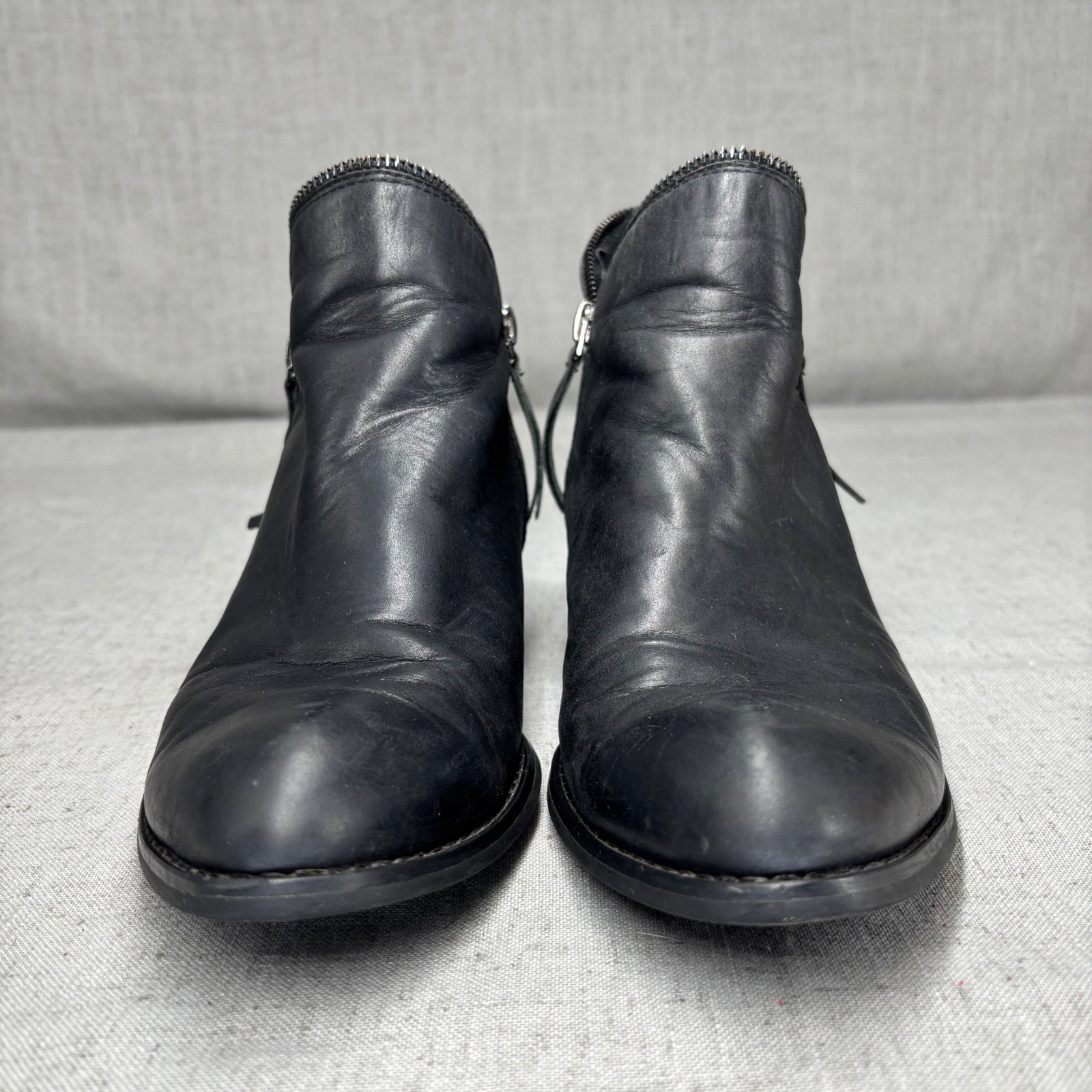 Jeffrey Campbell Crockett Booties Black Leather Zipper Distressed Women’s 7.5