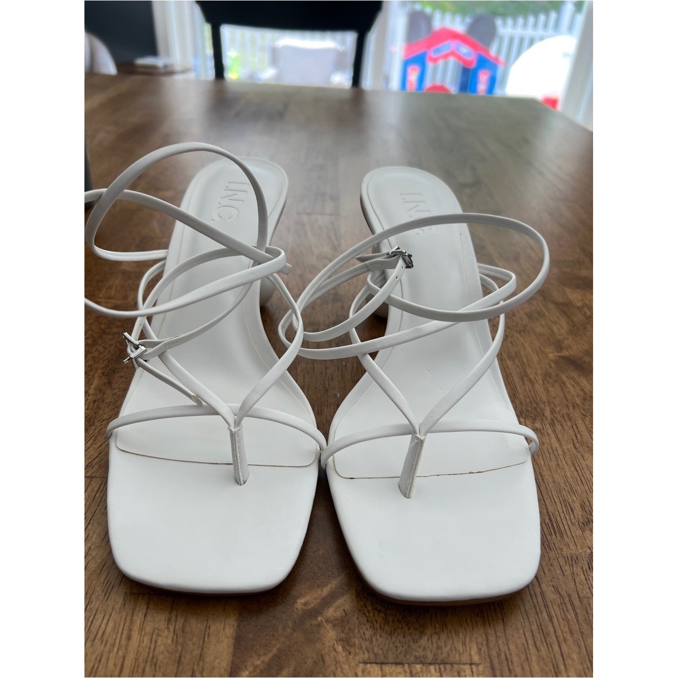 INC International Concepts White Sculptural-Bead Heel Ankle-Strap Sandal
