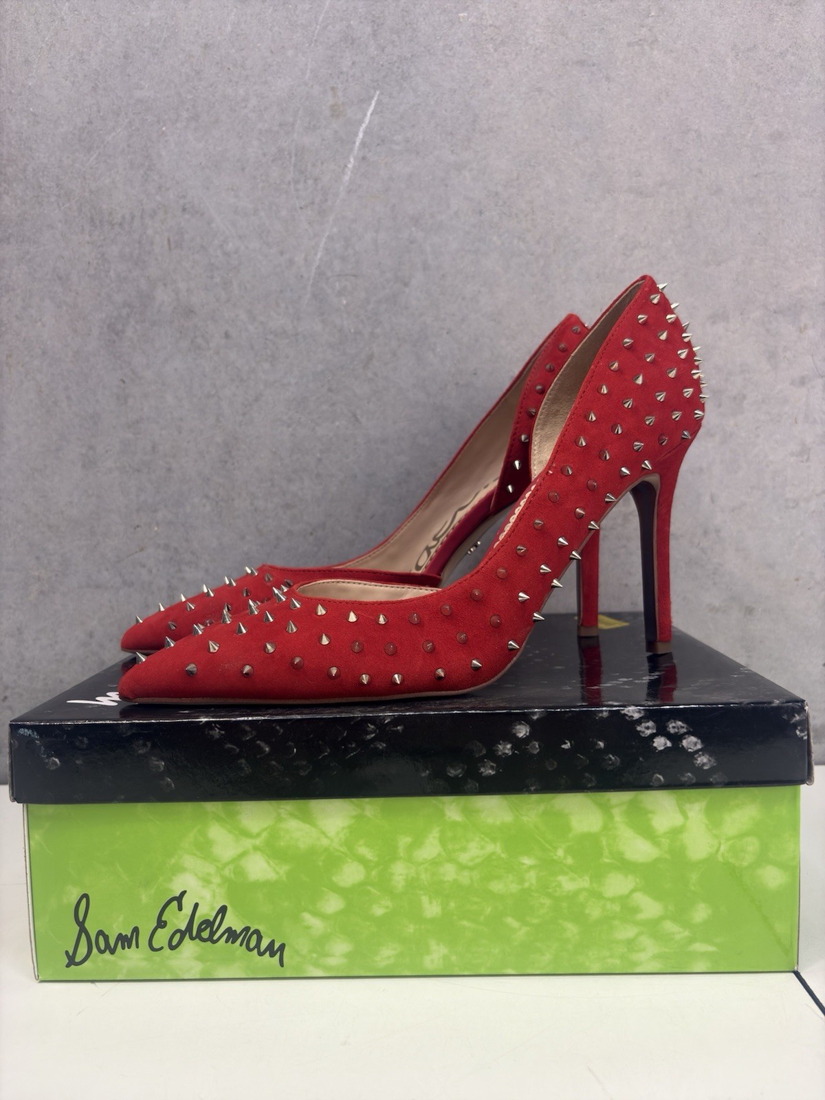 Sam Edelman Hadlee Candy Red Suede Spiked Pointed Toe Heels Pumps Womens 10 M