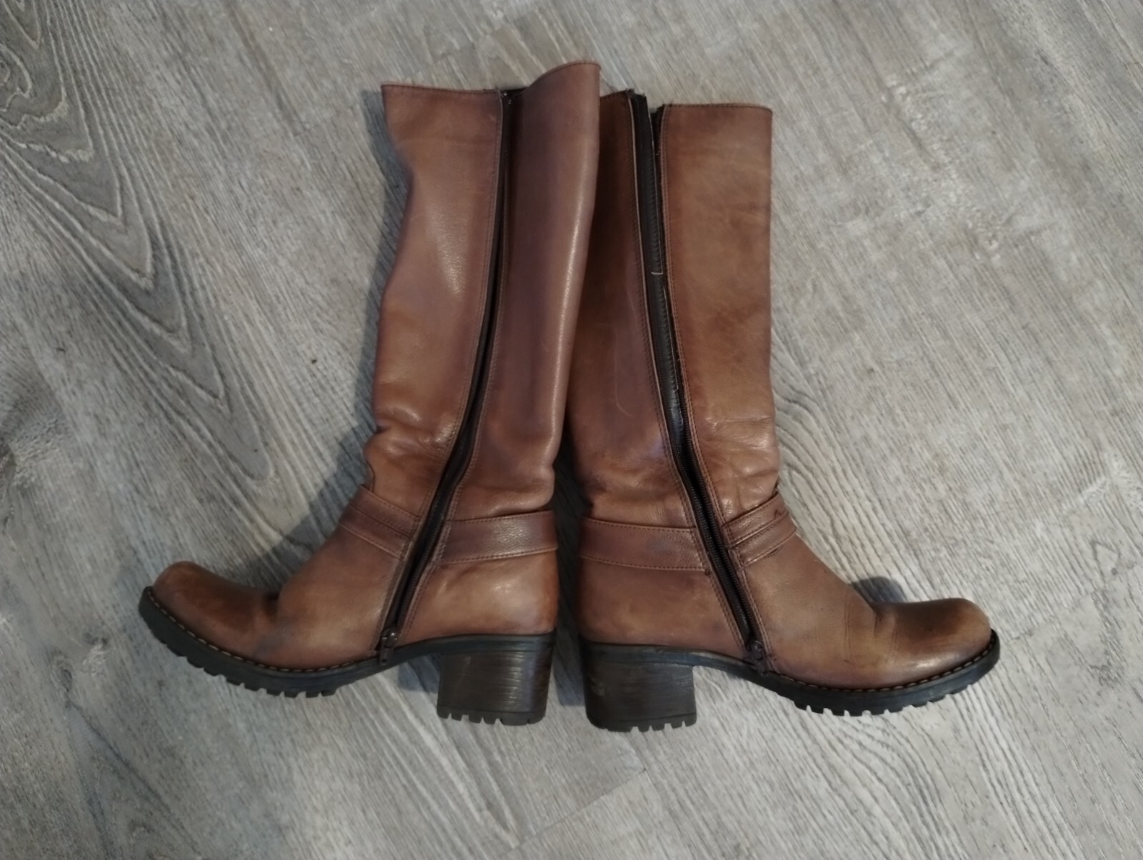 GENUNIE LEATHER LONG BOOTS SZ 37 EURO US 6.5 BROWN FOR WOMAN