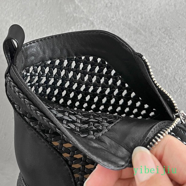 Women’s Weave Woven Zipper Leather Ankle Boots Platform Hollow Out Shoes Soft SZ