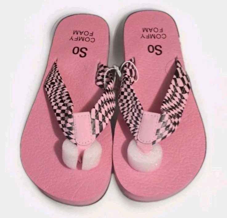 SO Comfy Foam Women’s Flip Flop Sandals Size 7 Pink & Black