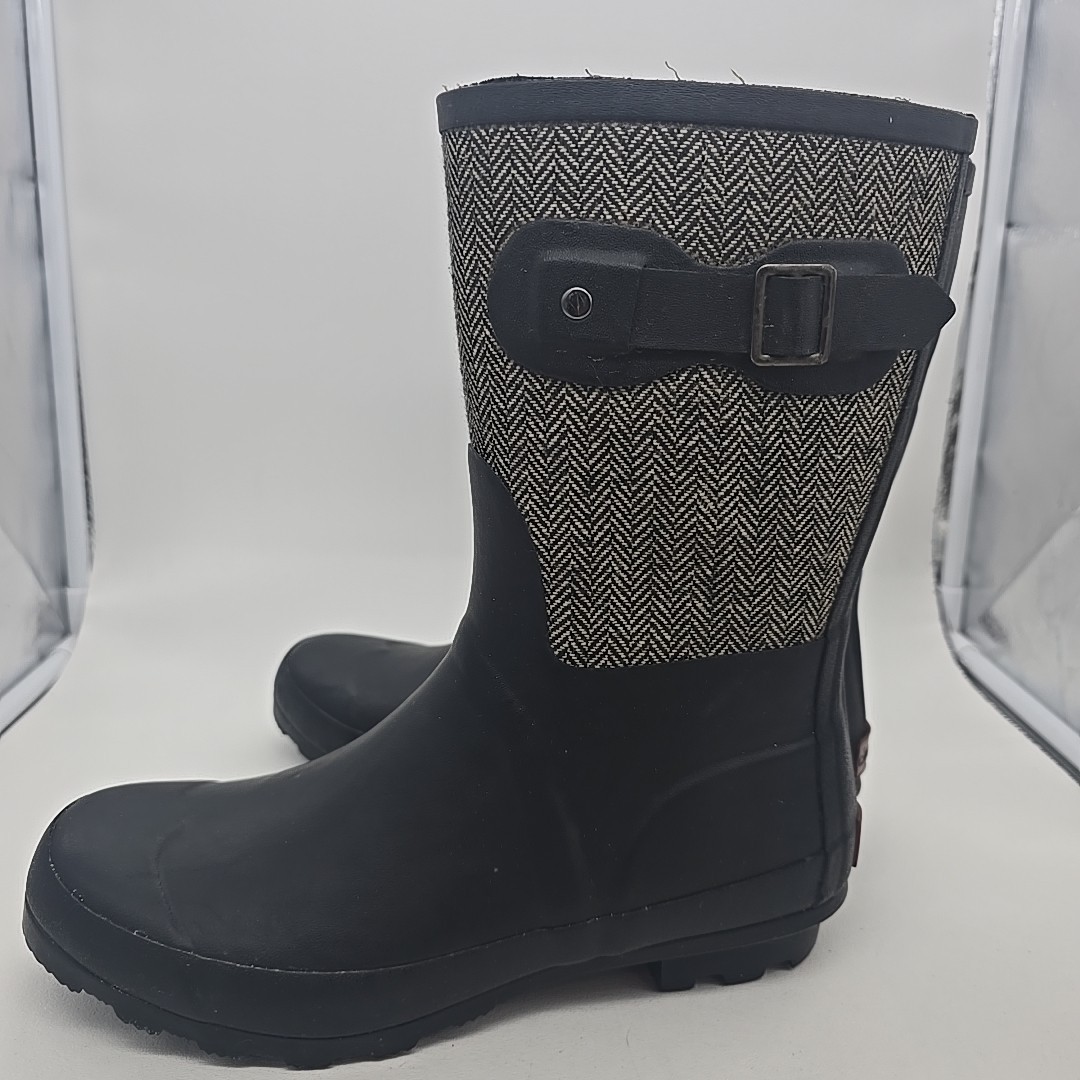 Chooka Classic Mid Cafe Racer Herringbone Boots Black Gray Womens 8 New
