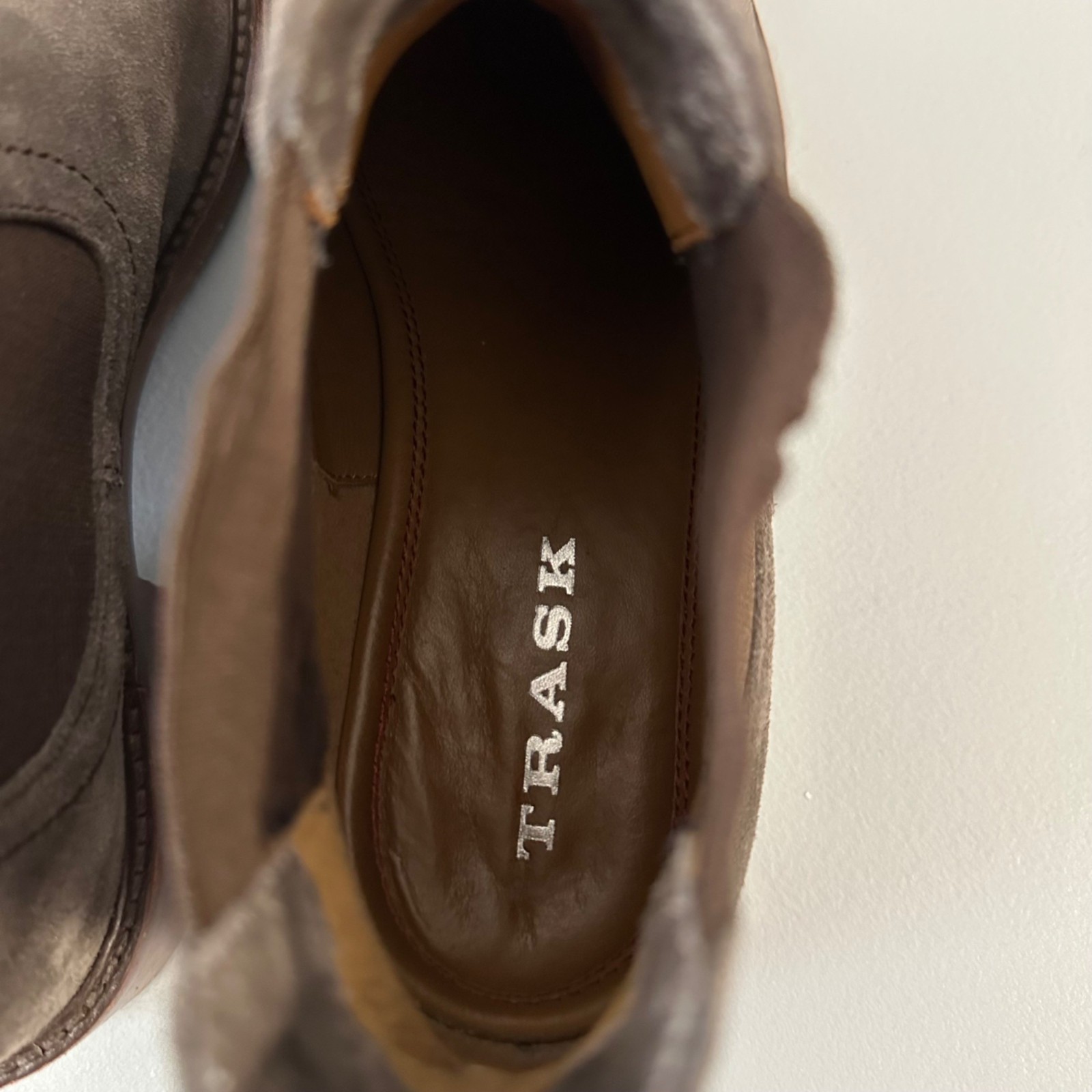 Trask Womens Chelsea Bootie Suede Leather Size 8M Brownish Gray Stacked Heel