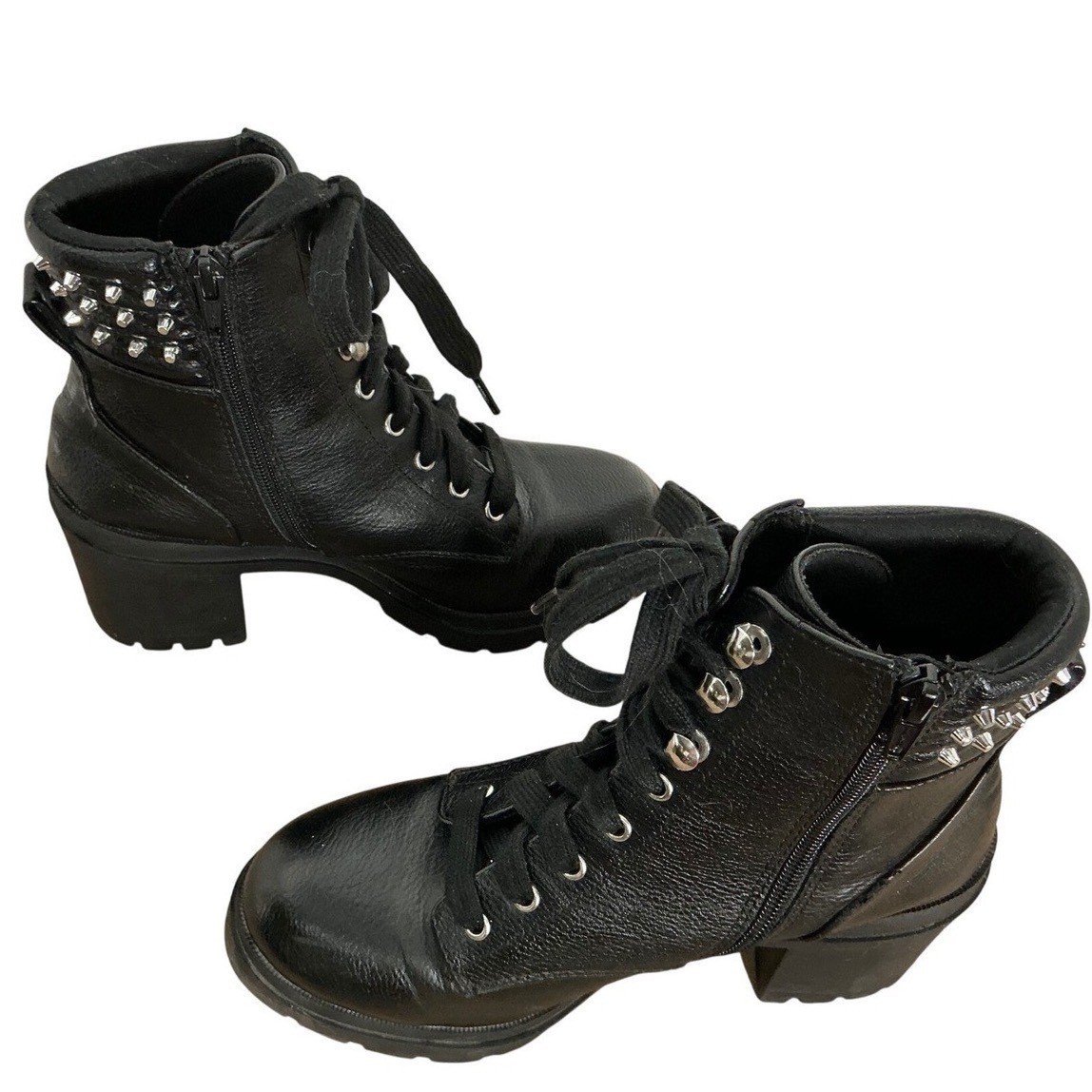 Black Studded Platform Combat Boots Women’s Chunky Heel Lace Up Witchy Goth Punk