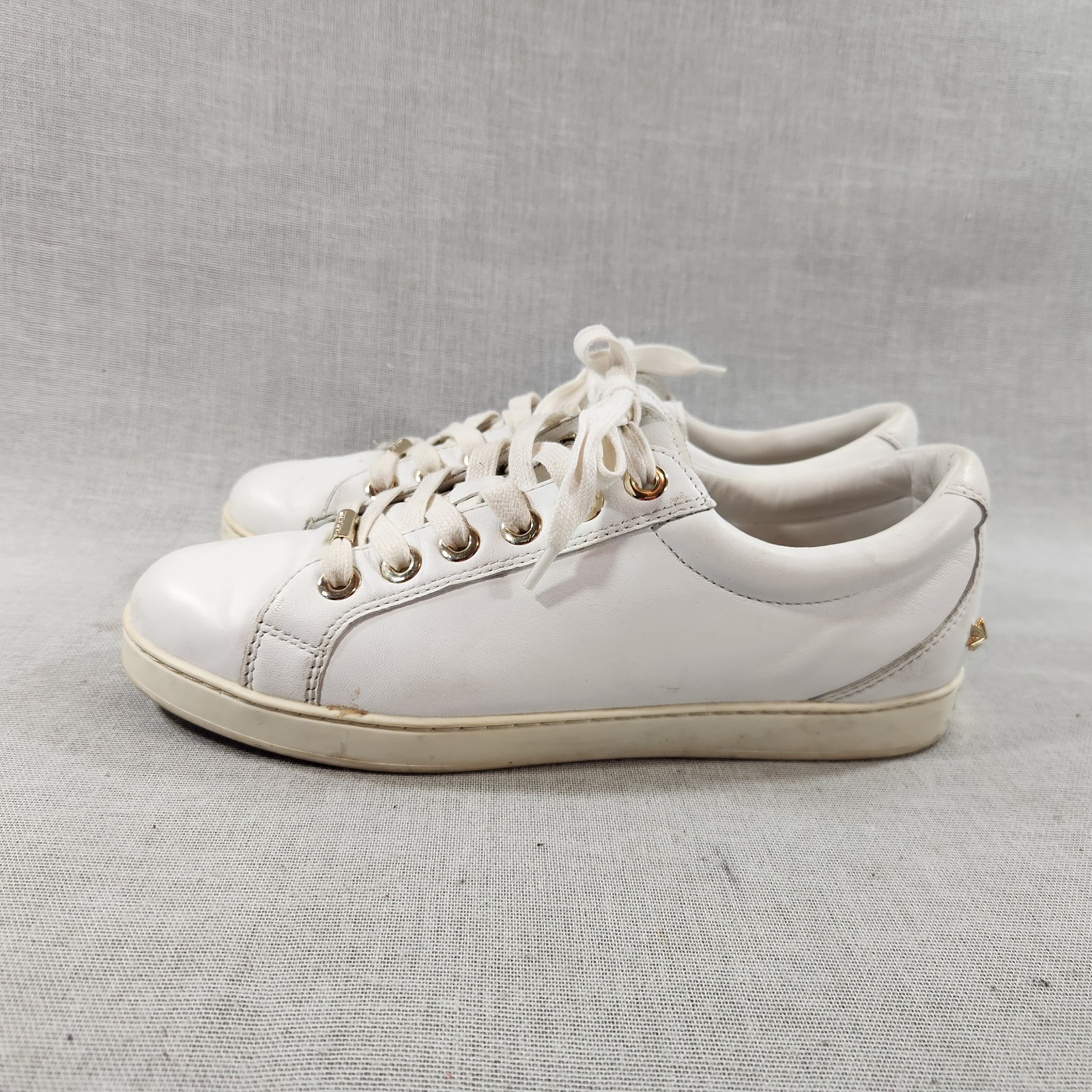 Jimmy Choo Womens Size 8 Rhinestone White Leather Lace Sneakers SEE DESCRIPTION