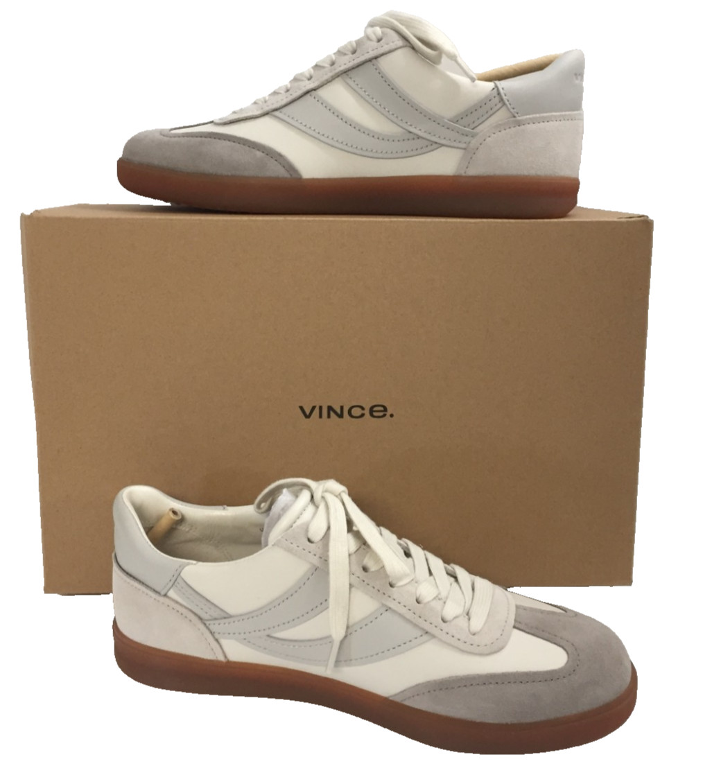 Vince Women’s Oasis Sneakers Foam White/Hazelstone Grey Leather Tennis Shoes