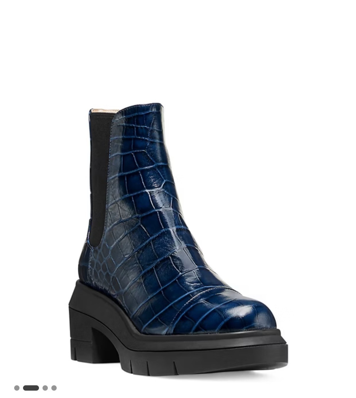 Stuart Weitzman Norah Chelsea Lug Sole Bootie -Navy Croc Embossed Leather-Sz 8