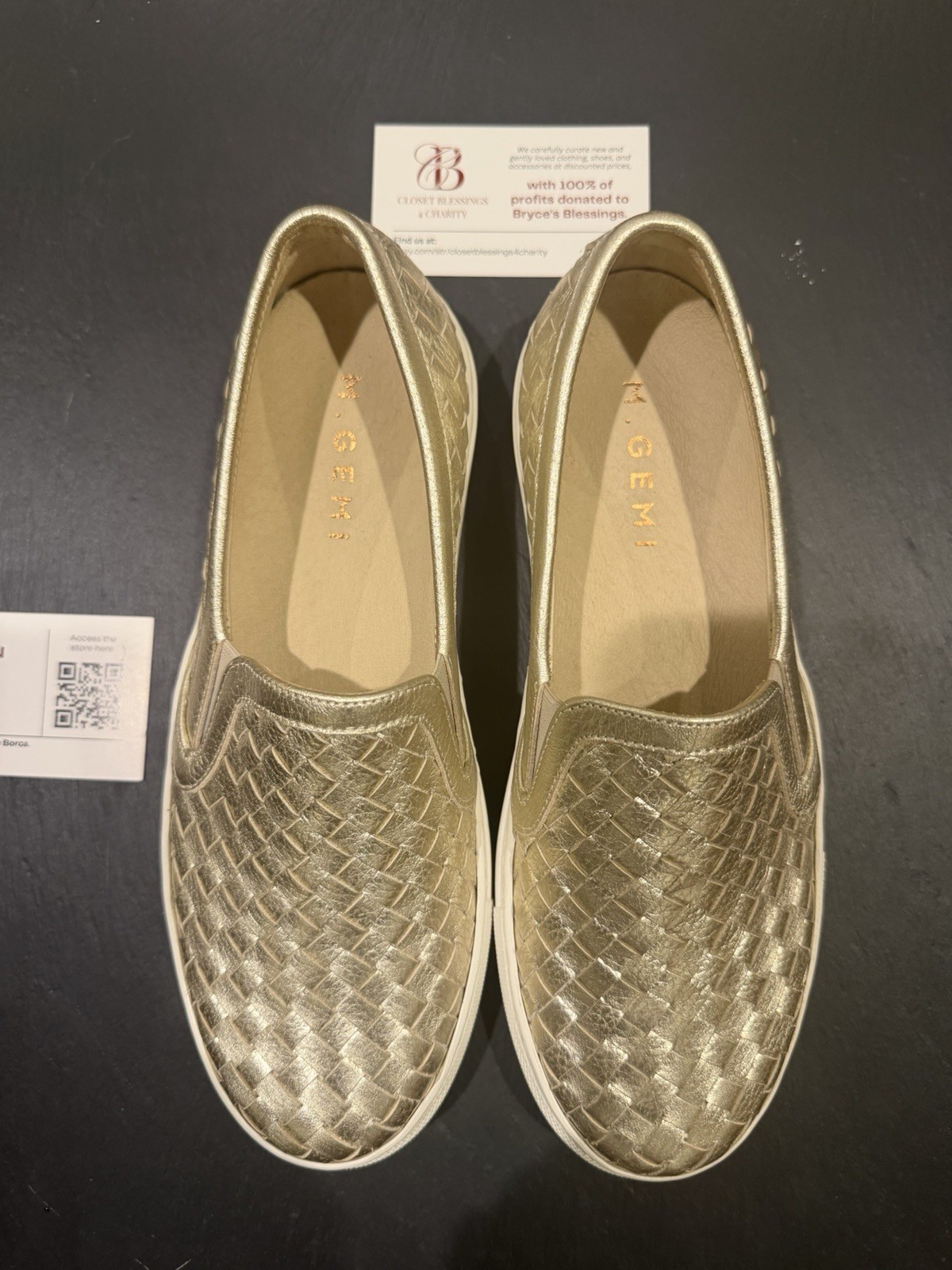 M.GEMI Gold Patent Cerchio Handwoven Leather Loafer Sneaker 36.5 6.5 NWOB New