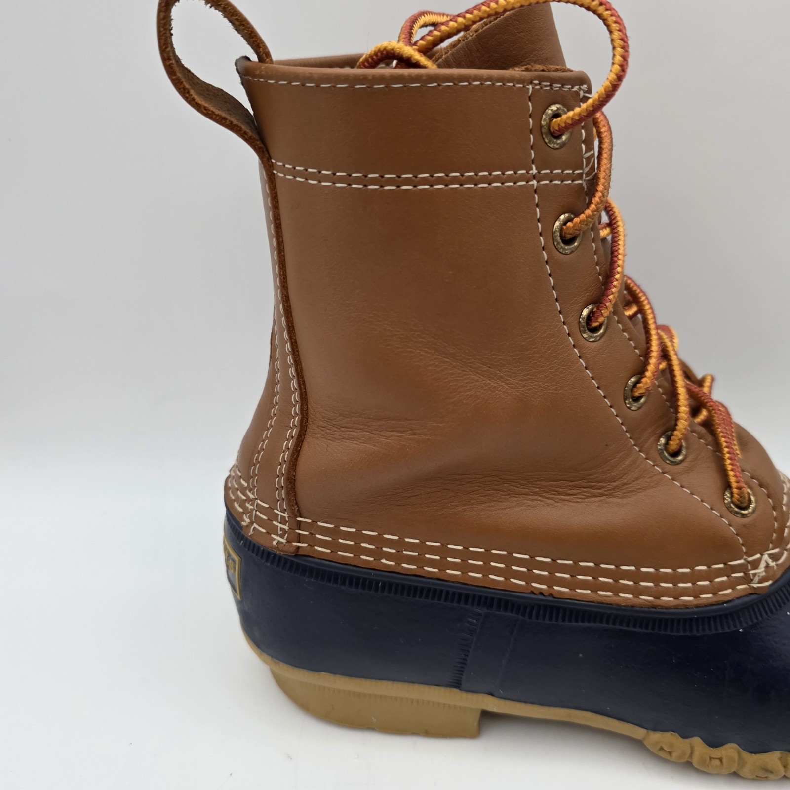 LL Bean Unisex Maine Bean Boot Shoe Leather Duck Boots Tan and Navy M – 7, W – 9