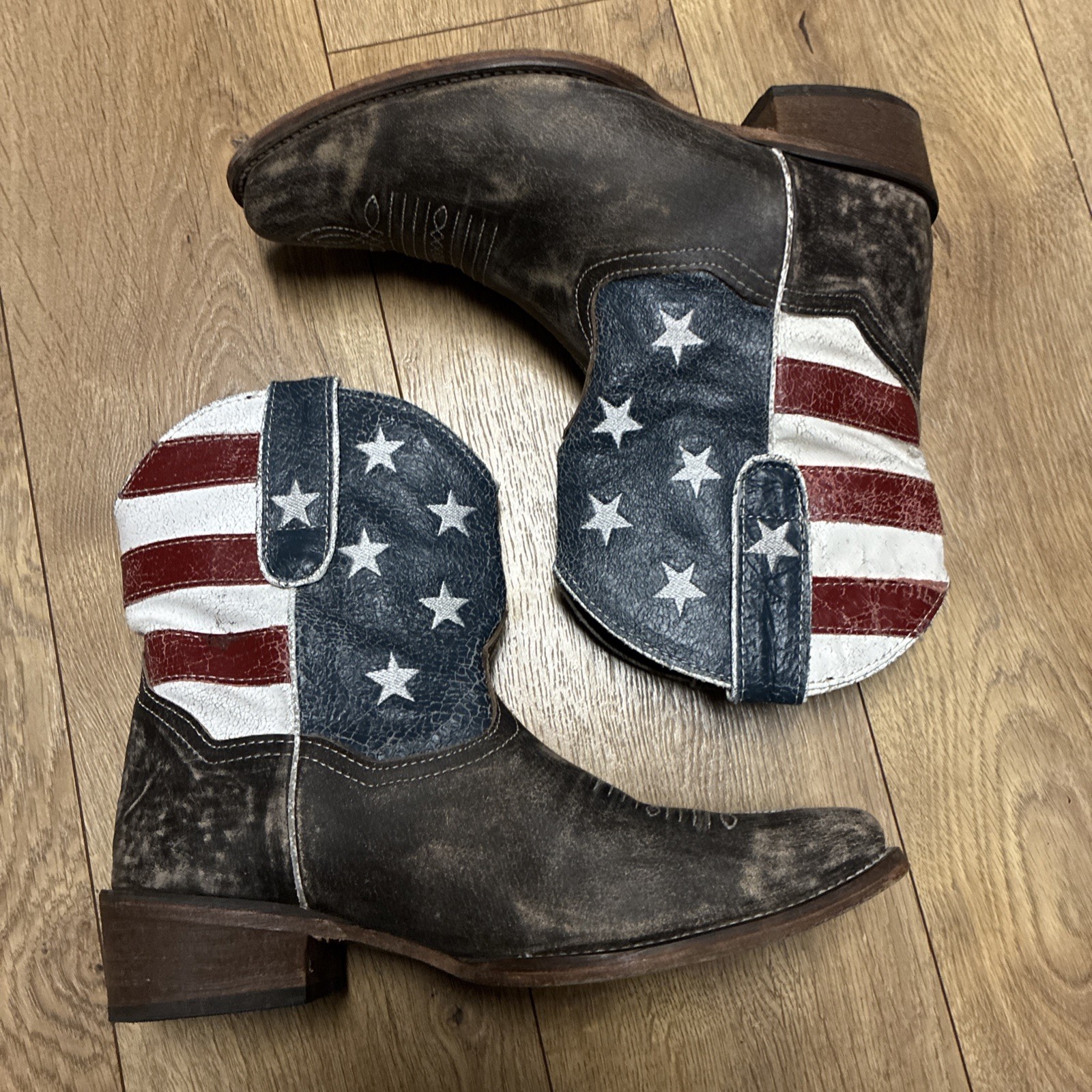 Roper American Flag Red Blue Women’s Leather Cowgirl Western Boots Size 8.5