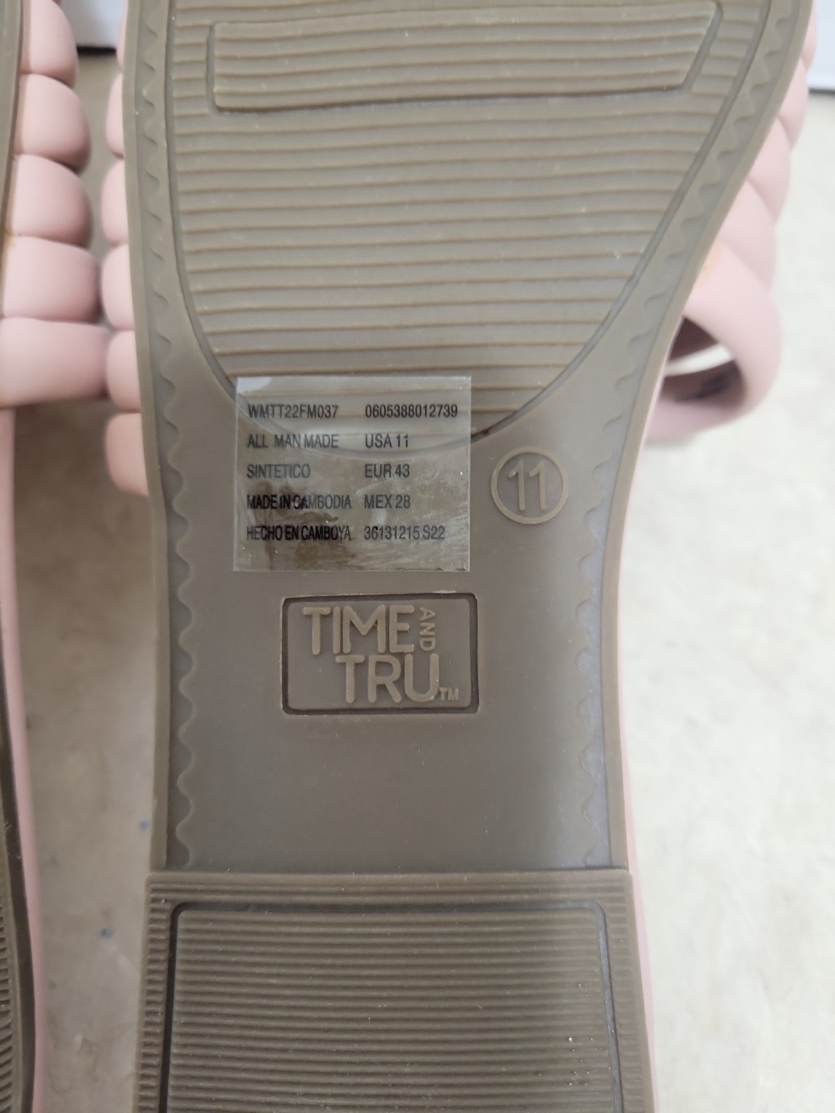 Time and Tru Slip On Multi Band Sandals Womens Size 11 Pink Tubular Slides NWOT