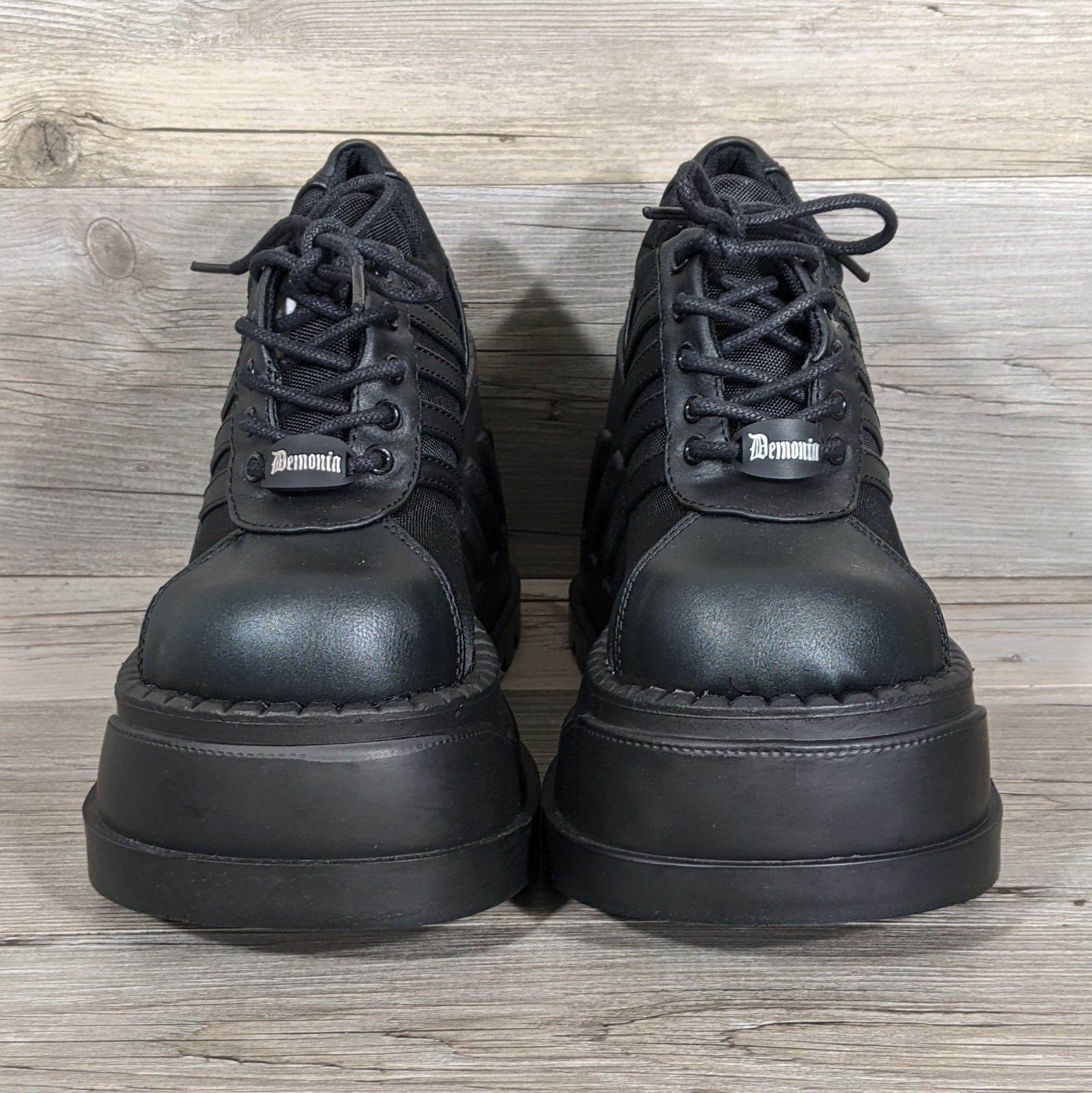 Demonia Stomp-08 Black Platform Sneakers Size 8 Goth Punk Grunge Y2K Rave Alt