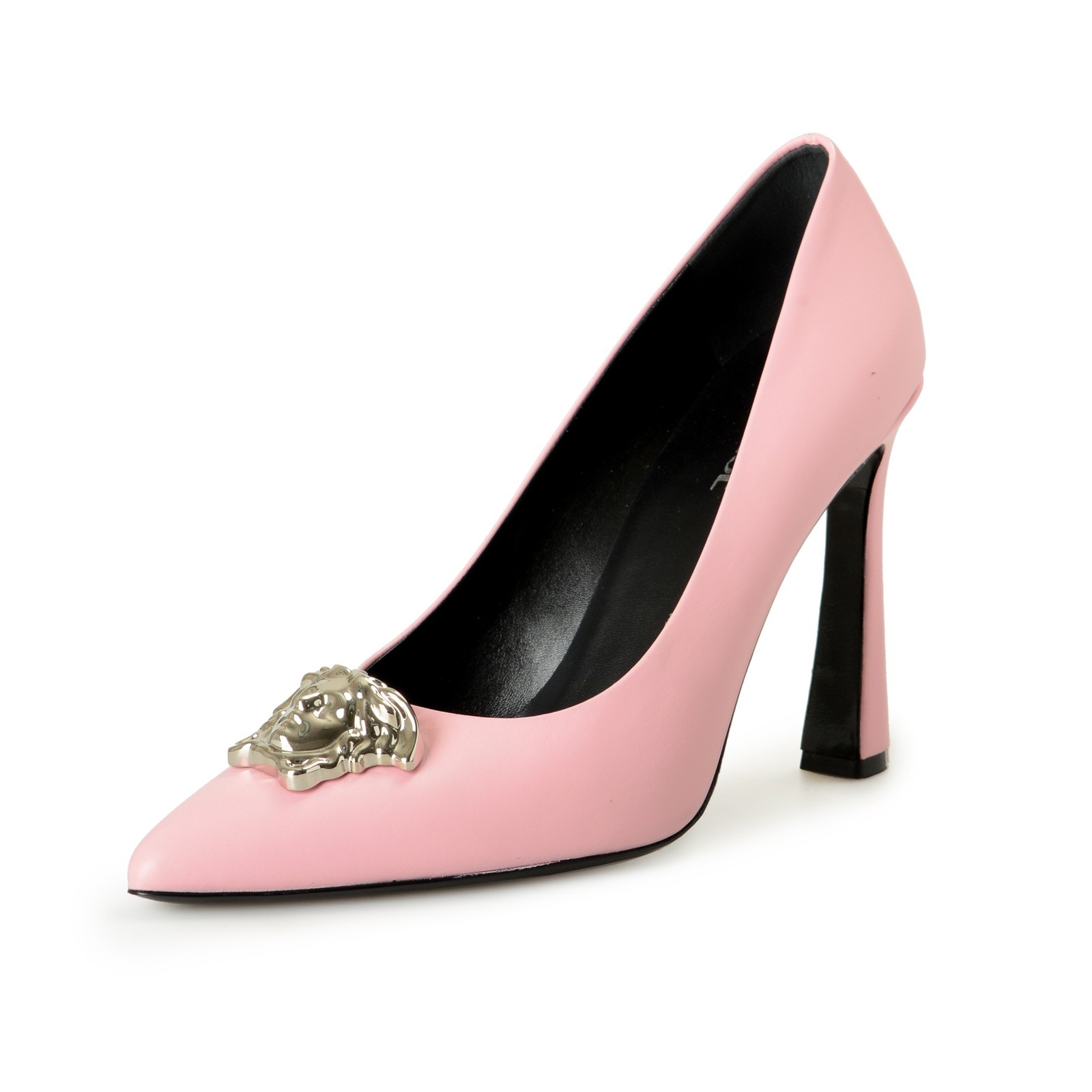 Versace Women’s Silver Medusa Pink 100% Leather Heeled Pumps Shoes US 6 IT 36