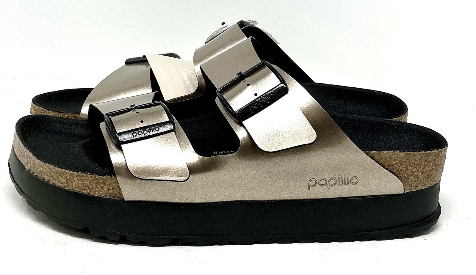 Birkenstock Papillio Arizona Platform Flex Women Sandals Metallic Taupe EU 38
