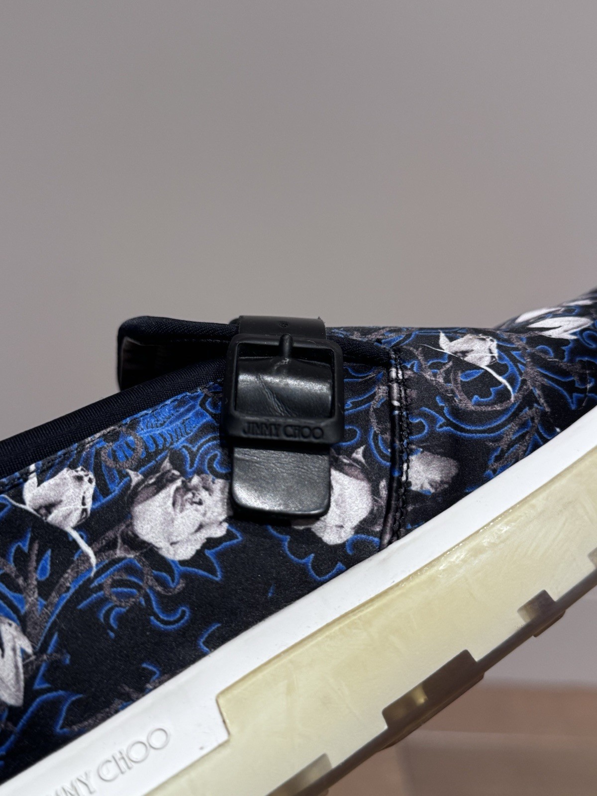 Jimmy Choo Women’s Floral Slip On Sneakers Blue Black White EU 37 Luxury Shoes